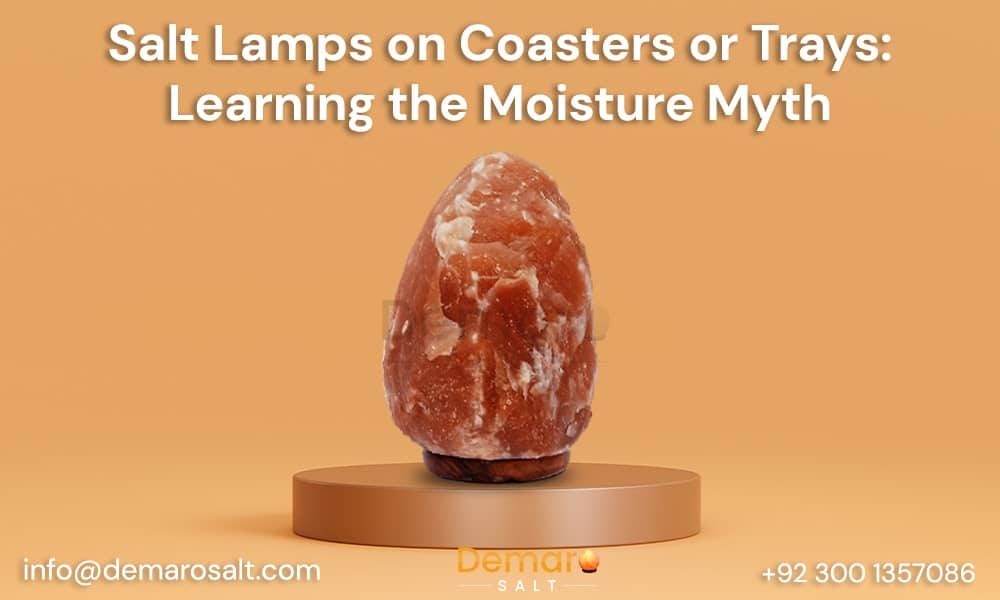 Placing Himalayan Pink Salt Lamp on Stylish Wooden Coaster