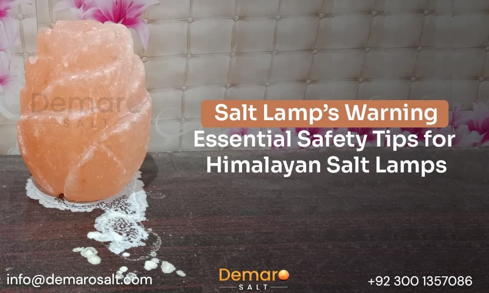 Himalayan salt lamp glowing on a wooden table