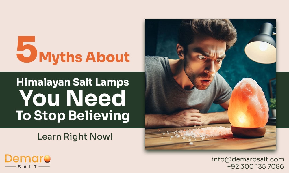 Person looking at a Himalayan pink salt lamp debunking myths.