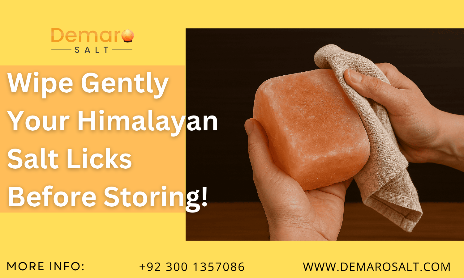 Farmer wiping Himalayan salt lick with a soft cloth as part of safe handling practices