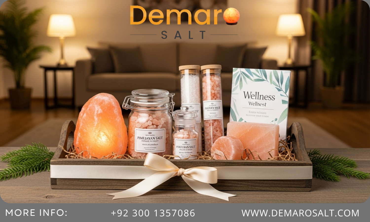 Himalayan Pink Salt Gift Set for American Wellness Lifestyle Elegant Himalayan pink salt gift set displayed in a cozy American living room